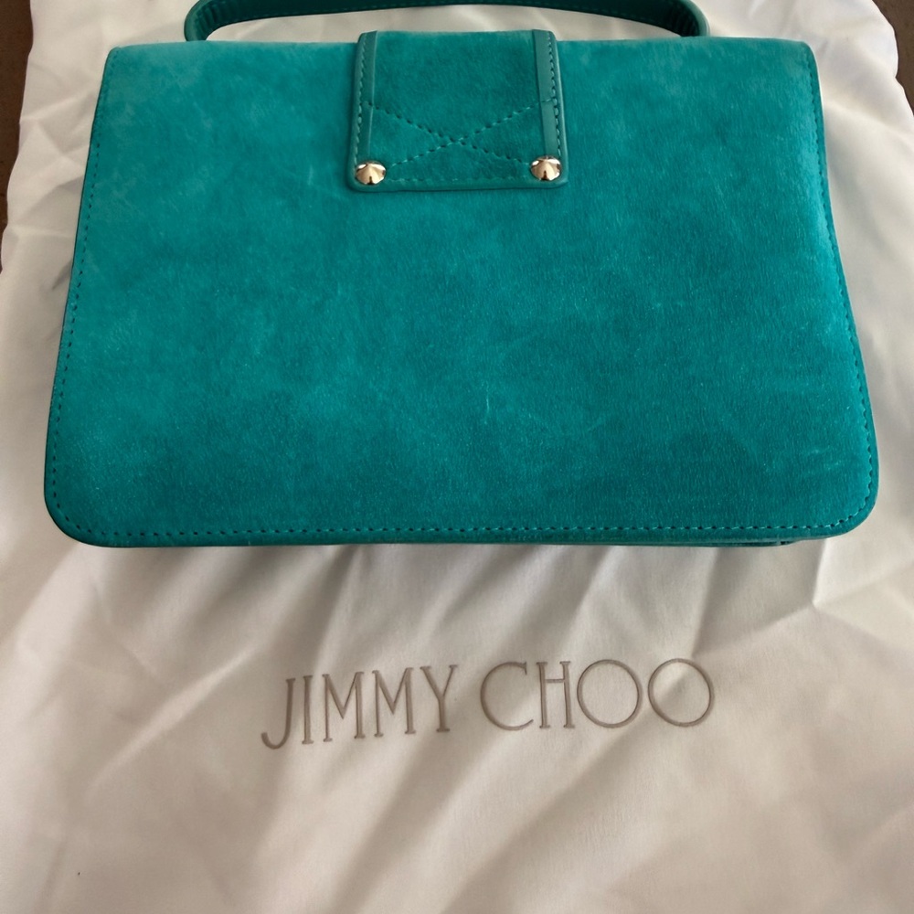 Jimmy Choo Teal Suede Crossbody Shoulder Bag with Silver-Tone Lock - Picture 2 of 5